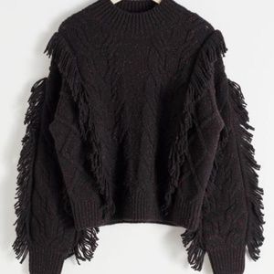 & Other Stories Cable Knit Fringe Sweater